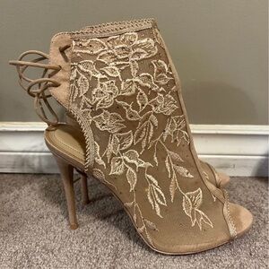 Aldo Tan Lace-Up Floral Heels